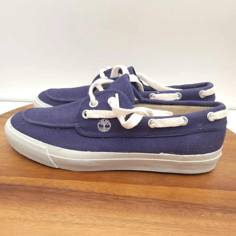 Timberland Boat Shoes Mens 7.5 Blue Canvas Deck Shoes‎